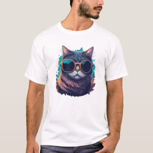 T-shirt Chat cool avec lunettes de soleil