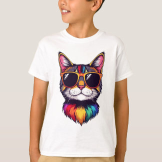 T-shirt Chat Cool avec Lunettes de Soleil Hippie Chaton Mu