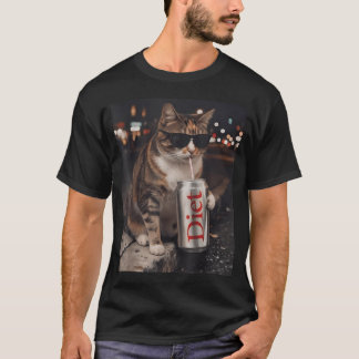 T-shirt Chat Cool Boit du Soda Diététique Mème Drôle d'Ani