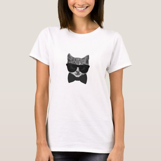 T-SHIRT CHAT COOL HIPSTER BOWTIE (Devant)
