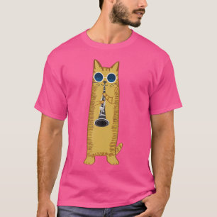 T-shirt Chat Cool Jouant De La Clarinette Hippy Hipster Ki