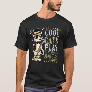 T-shirt Chat Cool Joueur de Saxophone Jazz en Costume Rétr