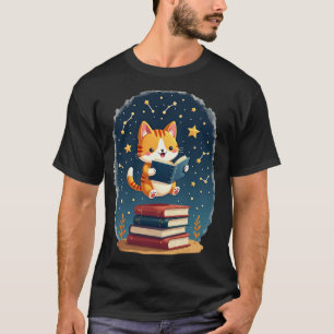 T-shirt Chat Cosmique Lisant un Livre sur les Constellatio
