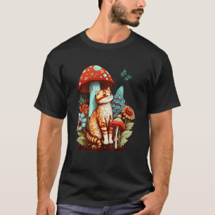 T-shirt Chat cottagecore champignon et fleurs colorées mig