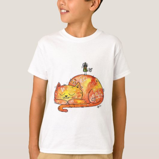 T-shirt chat couché blanc mignon (Devant)