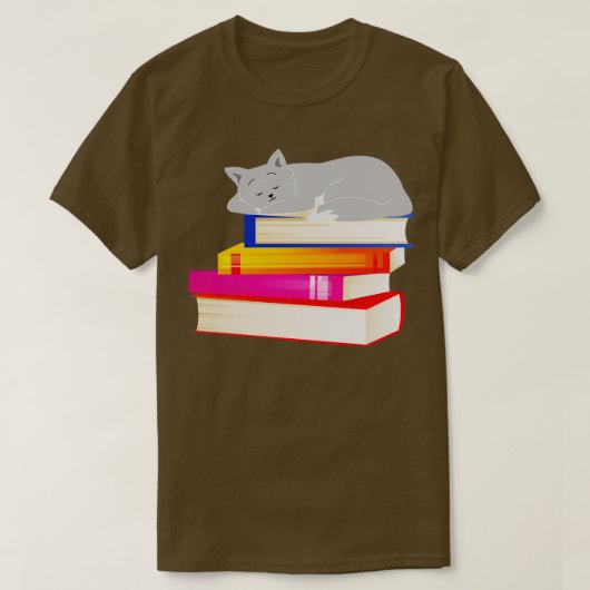 T-shirt Chat couché sur Livres Lecture Amoureux des chats (Design devant)