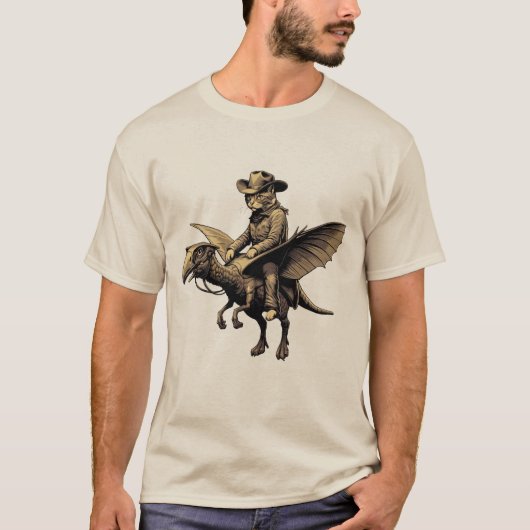 T-shirt Chat cow-boy équitation dinosaure Achaeopteryx vin (Devant)