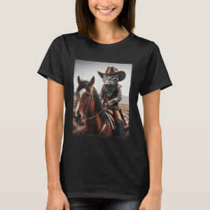 T-shirt Chat Cowboy Funny Cats Kitten Riding Cheval Cowboy
