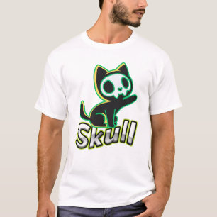 T-shirt Chat Crâne Néon Art Gothique Kawaii