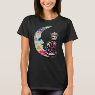 T-shirt Chat Crâne sucre Moon Dia De Los Muertos Mexicain 