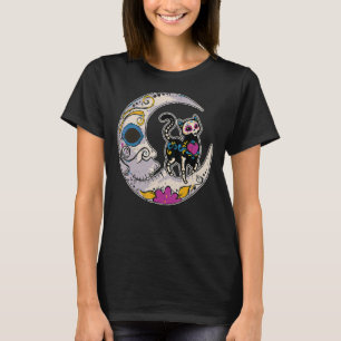 T-shirt Chat Crâne sucre Moon Dia De Los Muertos Mexicain 