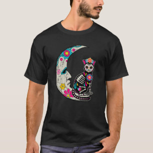 T-shirt Chat Crâne sucre Moon Dia De Los Muertos Mexicain 