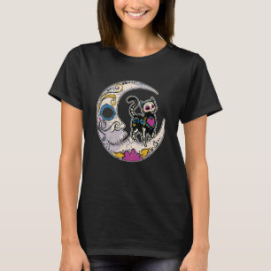 T-shirt Chat Crâne sucre Moon Dia De Los Muertos Mexicain 