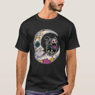 T-shirt Chat Crâne sucre Moon Dia De Los Muertos Mexicain 