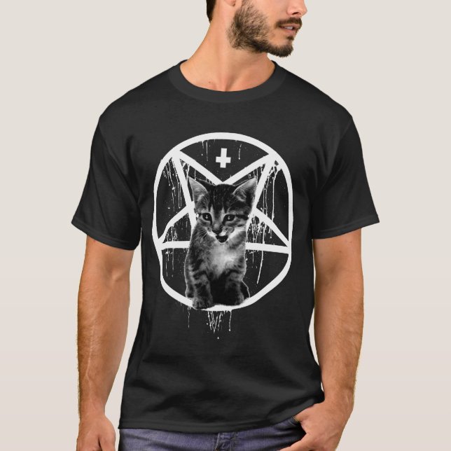 T-shirt Chat Croix & Pentagram inversé (Devant)