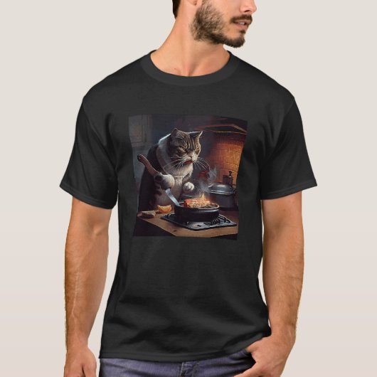 T-shirt Chat cuisinant un steak (Devant)