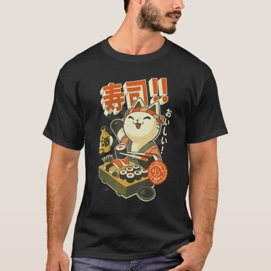 T-shirt Chat cuisinier de sushi drôle (Devant)