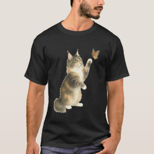 T-shirt Chat curieux Maine Coon tendant la main vers un jo