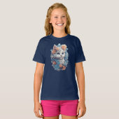 T-shirt Chat Cute Blanc Floral Kitty (Devant entier)