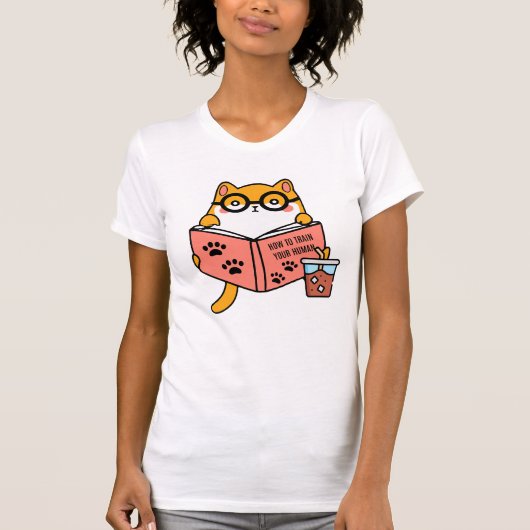 T-shirt Chat Cute Kawaii lisant un livre (Devant)