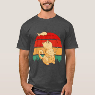 T-shirt Chat Cute Pêche Mouche Retro Sunset Chat Jouer Ave