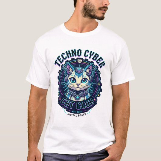 T-shirt Chat Cyber Techno Drôle Conception Amateur de Chat (Devant)