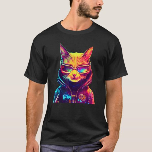 T-shirt Chat Cyberpunk Cat 6 (Devant)