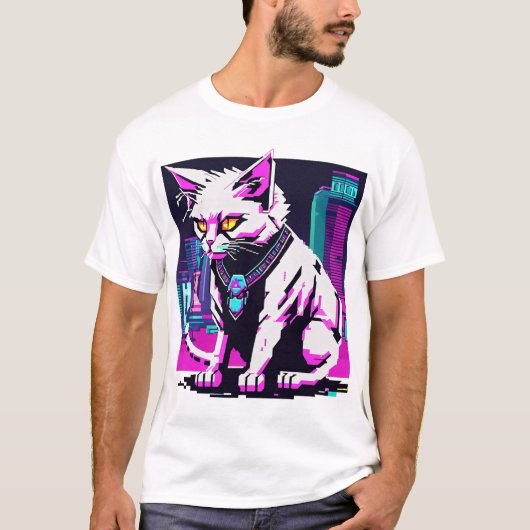T-shirt Chat Cyberpunk de Neon City (Devant)
