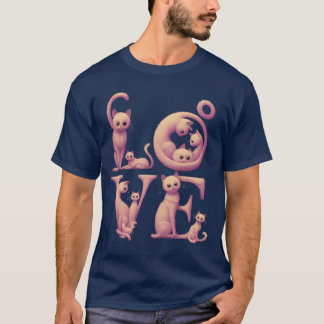 T-shirt Chat d'amour rose vintage