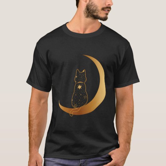T-shirt Chat Dans Le Design Lune (Devant)