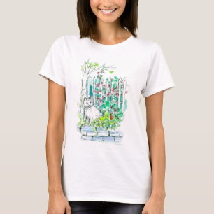 T-shirt Chat dans le stylo de jardin et encre aquarelle cr
