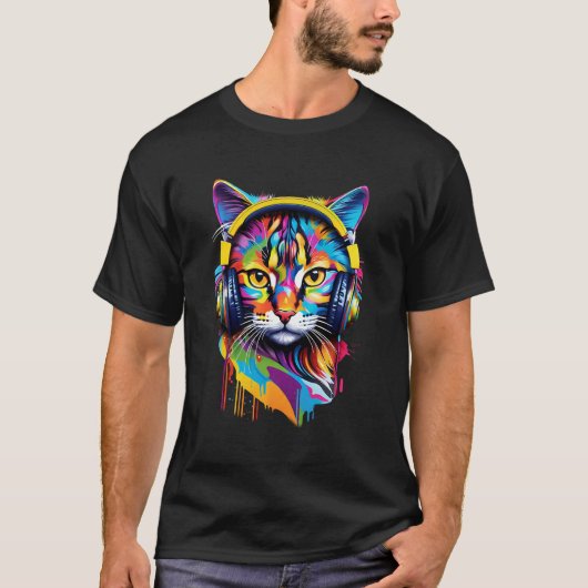 T-shirt Chat dans les écouteurs (Devant)