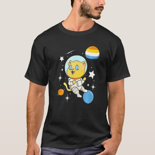 T-shirt Chat Dans L'Espace Aroace Fierté 1 (Devant)