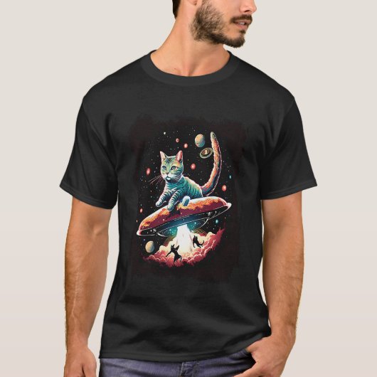 T-shirt Chat dans l'espace extra-atmosphérique OVNI Alien  (Devant)