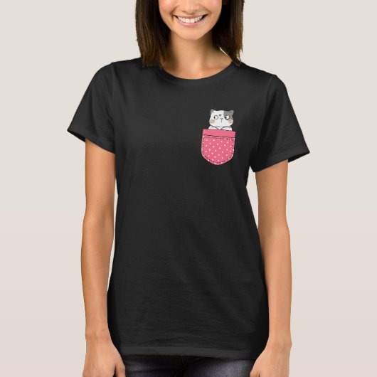 T-shirt Chat Dans Ma Poche Rose Poche À Points Chat (Devant)