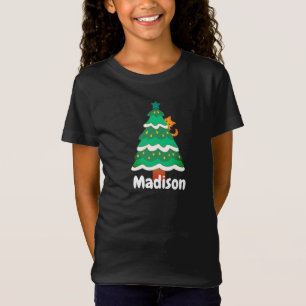 T-Shirt Chat d'arbre de Noël mignon Personnalisé