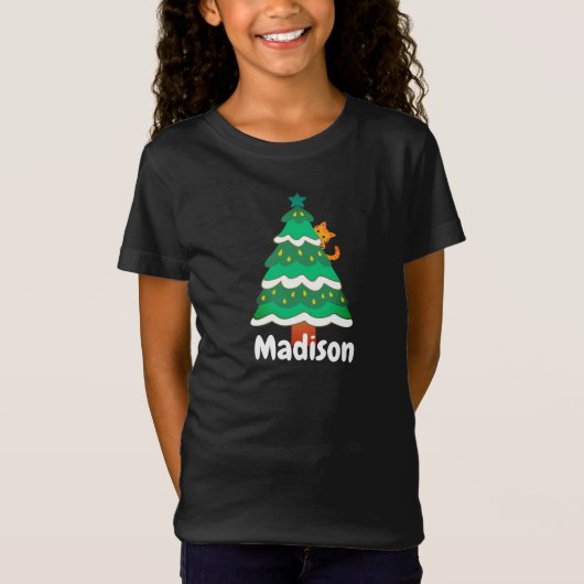 T-Shirt Chat d'arbre de Noël mignon Personnalisé (Devant)