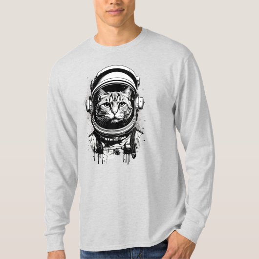 T-shirt Chat d'astronaute noir et blanc (Devant)