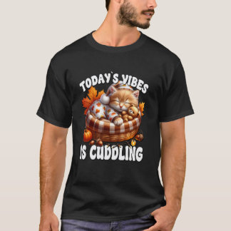 T-shirt Chat d'automne dans un lit de chaton avec des dict