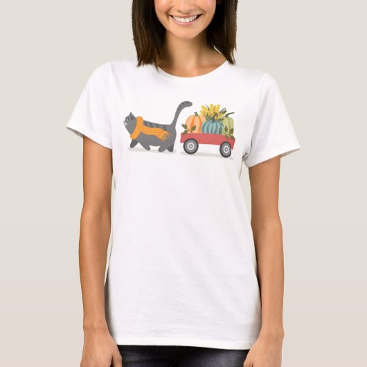 T-shirt Chat d'automne et Citrouilles (Devant)