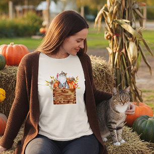 T-shirt Chat d'automne et citrouilles en boîte