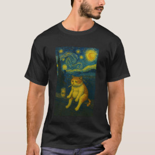 T-shirt Chat de bière triste dans la nuit étoilée fumant M