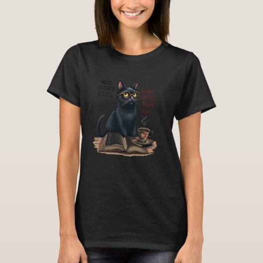 T-shirt Chat de café des livres interdits (Devant)