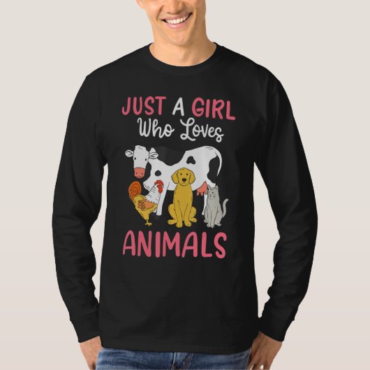 T-shirt Chat De Chien De Vache Juste Une Fille Qui Aime Le (Devant)