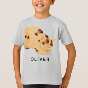 T-shirt Chat de couchage d'antiquité personnalisé japonais