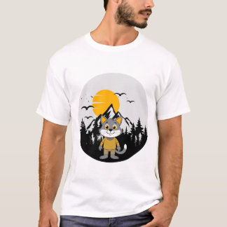 T-shirt Chat de dessin animé debout dans l'art de montagne
