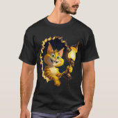 T-shirt Chat de dessin animé géant tenant une lampe à trav (Devant)
