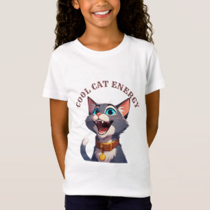 T-Shirt Chat de dessin animé heureux avec des yeux bleus,