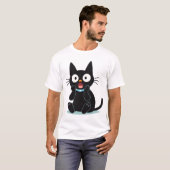 T-shirt Chat de dessin animé noir surpris (Devant entier)