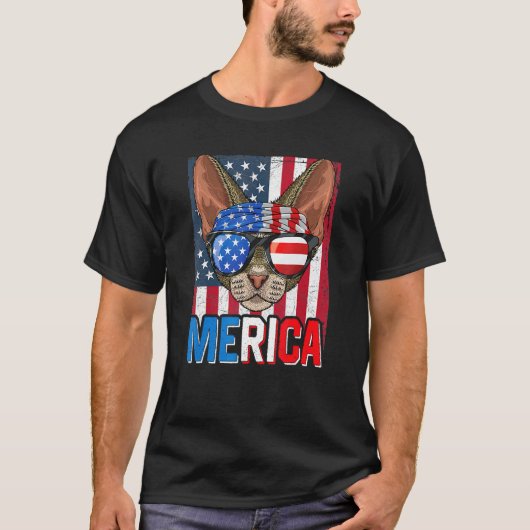 T-shirt Chat de Devon Rex Merica 4 juillet Drapeau améric (Devant)